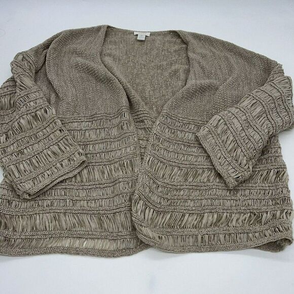 Chicos Size 2/L Open Cardigan Sweater Beige Womens Small Acrylic Nylon Open Knit - Picture 1 of 4